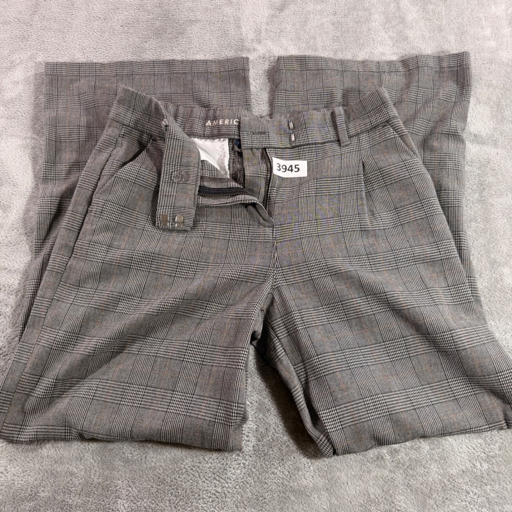 American Eagle Wide Leg Trouser Womens 4 Grey Glen Plaid Stretch High Rise Pant
